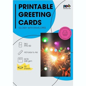 PPD Glossy Printable Greeting Cards with Envelopes 5.5x8.5" Blank Half Fold to 4.25x5.5" 50 sheets 240 gsm for Inkjet Printers - 1 of 4