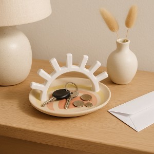 Decorative Sunshine Trinket Tray for House Decor - Stylish Ceramic Tray Dish for Jewelry, Bathroom, or Bedroom Decor - 3.5", Ivory - 1 of 4