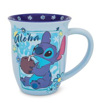 Silver Buffalo Disney Lilo & Stitch "Aloha" Wide Rim Ceramic Latte Mug | Holds 16 Ounces