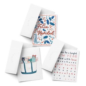 Feliz Navidad, Tote With Presents, Cheers to a Bright New World Winter/Holiday/Christmas Greeting Card Pack Sets (3 ct, Assorted) by Ramus & Co - 1 of 4