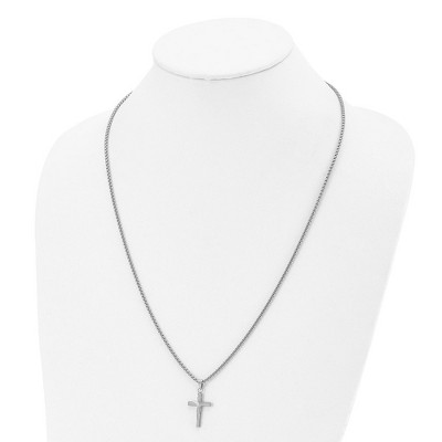 Chisel Stainless Steel and Textured Sunburst Design Cross Pendant on a 24" Box Chain Necklace