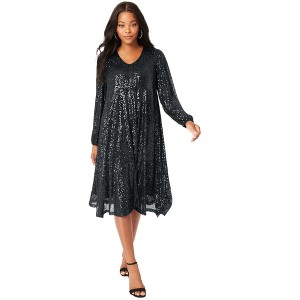 Roaman's Women's Plus Size Sequin Swing Dress - 1 of 4
