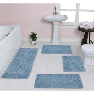 Fantasia Bath Rug Bathroom Rugs Set, Washable Rug, Extra Soft and Absorbent bath Rug, Bath Mat Set, Non-Slip, 4 Pcs Set with Runner, Blue - 1 of 4