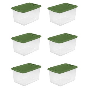 Sterilite 64 Qt Latching Plastic Holiday Storage Bin Clear Container, (6 Pack) - 1 of 4