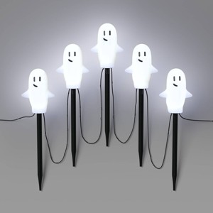 5ct 15.5" LED Halloween Pathway Lights with Chasing Effect and Timer Cool White Ghost - Hyde and EEK! Boutique™: Outdoor Ghost Decor - 1 of 4