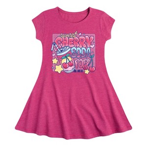 Girls' - Instant Message - Sweet Cherry Soda Pop Fit & Flair Cap Sleeve Graphic Dress - 1 of 3