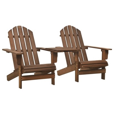 vidaXL Adirondack Outdoor Garden Chair with Tea Table- All-Weather-Resistant Patio Furniture- Solid Fir Wood- Brown