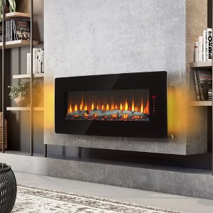 CLIHOME 48 inch Curved Front Wall Mounted Electric Fireplace with Remote and Multi Color Flame & Emberbed - 1 of 4