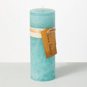 Vance Kitira 9" Sea Glass Blue Timber Pillar Candle ,Scentless, Clean-Burning, Environmental Friendly - 1 of 2