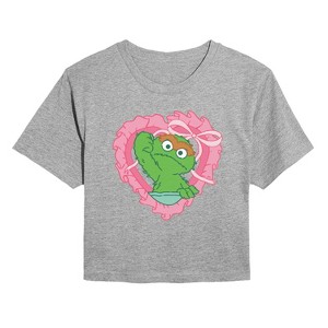 Women's - Sesame Street - Oscar Coquette Cropped Graphic T-Shirt - 1 of 4