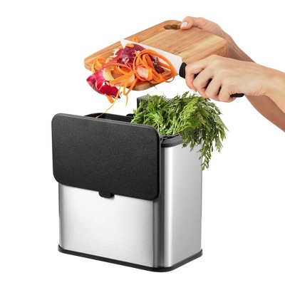 WhizMax 5L/1.3 Gallon Kitchen Countertop Compost Bin, Sliding Lid Stainless Steel Waste Bin with Charcoal Filter, Removable Inner Bin