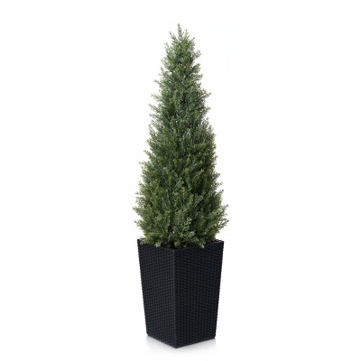 DR.Planzen 4-5FT Artificial Cedar Tree - Faux Indoor/Outdoor Floor Plant with 16" Plastic Planter (3 Color Options)