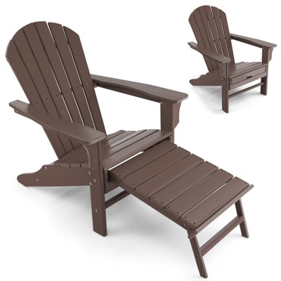 Tangkula HDPE Adirondack Chair W/ Ergonomic Design&Ottoman Outdoor Lounge Armchair Chair for Yard&Patio Black/Coffee/Grey/Turquoise/White