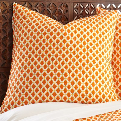 Mackenzie Orange and White Cotton Euro Shams Set