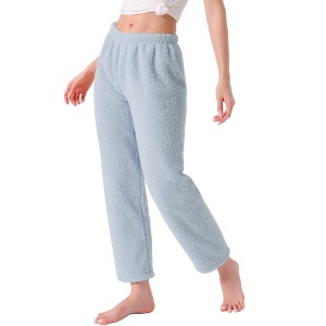 INSPIRE CHIC Women's Pajama Bottoms Fleece Elastic Waistband Loungewear Warm & Soft Long Pants - 1 of 4