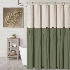 Farmhouse Shower Curtain Linen Bow Woven Fabric Country Rustic Western Green 72 inchx 72 inch L - 1 of 4