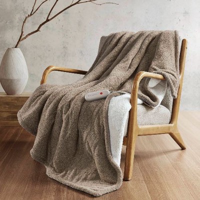 Sapphtopaz 50"x60" Heated Blanket, Faux Feathersoft Throw Blanket for Bed, Reversible Fluffy Fleece Blanket with 5 Heat Settings, Dream Soft Blanket