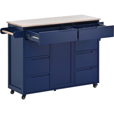 NicBex 8 Drawer Rolling Kitchen Island Cart with 1 Cabinet,Kitchen Island on Wheels with Towel Rack and Spice Rack,Island Table for Kitchen