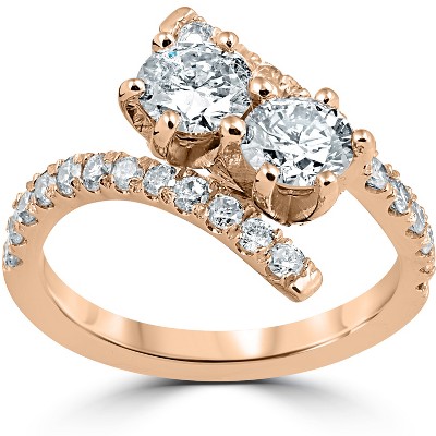Pompeii3 1 cttw Diamond 2 Stone Forever Us Engagement Anniversary Ring 14k Rose Gold