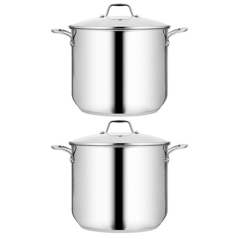 NutriChef Commercial Grade Heavy Duty 19 Quart Stainless Steel Stock Pot with Riveted Ergonomic Handles and Clear Tempered Glass Lid (2 Pack), 1 of 7