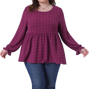 Agnes Orinda Women's Plus Size Swiss Dot Round Neck Puff Sleeve Casual Cute Babydoll Blouses - 1 of 4