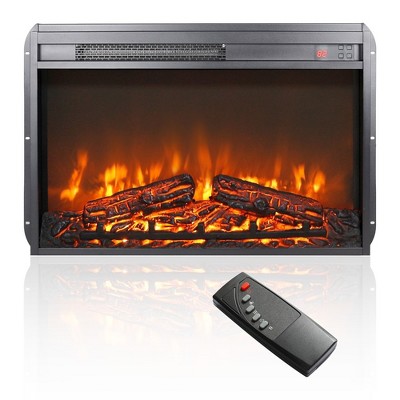 26 Inch Electric Fireplace Insert, Ultra Thin Heater with Log Set & Realistic Flame, Remote Control with Timer