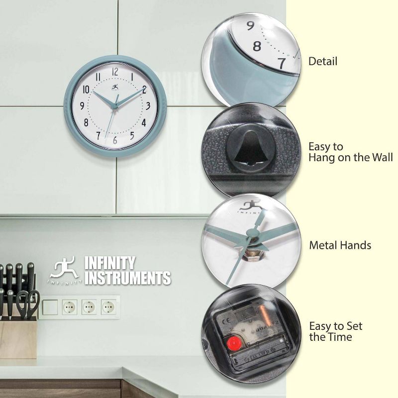 9.5" Retro Round Wall Clock - Infinity Instruments, 4 of 7