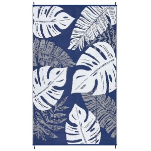 Outdoor Rug Modern Tropical Leaf Woven Carpet Waterproof Plastic Straw Rug, UV-Resistant Reversible Mat for Camping RV Porch Deck Balcony Beach - 1 of 4