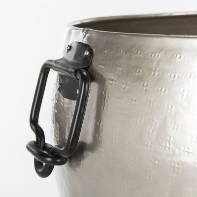 Modern Pewter and Black Iron Beverage Tub with Stand