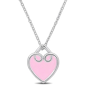 EVERLY JEWELRY | Sterling Silver Heart Pendant With Chain Pink Enamel Plated, 17-inch - 1 of 4