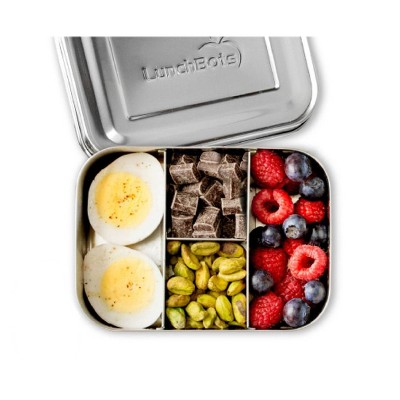 LunchBots Large Trio Stainless Steel Lunch Container -Three Section Design  for Sandwich and Two Sides - Metal Bento Lunch Box - Eco-Friendly 