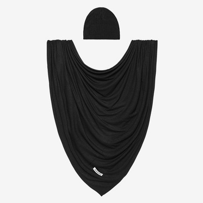 Infant Black Ribbed Swaddle Beanie Set - Posh Peanut
