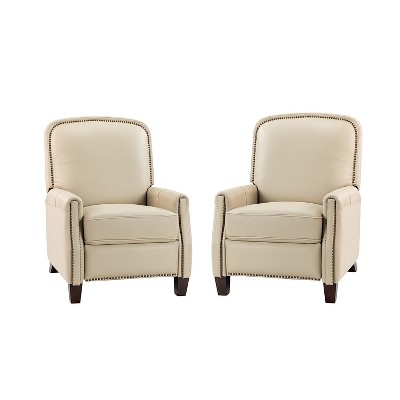 Set of 2 Deborah Modern Wooden Upholstery Modern Genuine Leather Recliner with Nailhead Trim for Living Room and Bedroom  | ARTFUL LIVING DESIGN