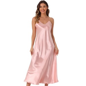 INSPIRE CHIC Women's Satin Sleeveless V Neck Spaghetti Strap Evening Party Maxi Dress - 1 of 4