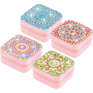 4pcs Diamond Pictures Jewelry Organizer, Portable DIY Mandala Storage Box, Ring Necklace Bracelet Organizer Case, PU Leather Diamond Art Box - 1 of 4