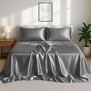 Lux Decor Bed Sheets - Satin Sheet Set Luxurious Soft Silky Feel Deep Pocket Bedding Sheets with Pillowcase - 1 of 4
