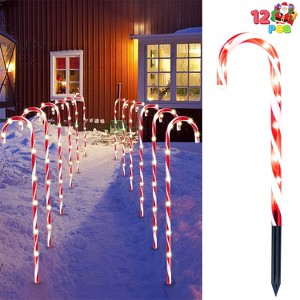 JOYFY 12 PCS 28" Christmas Candy Cane Pathway Markers, Christmas Pathway Lights with 120 Lights for Indoor and Outdoor Christmas Decorations - 1 of 4