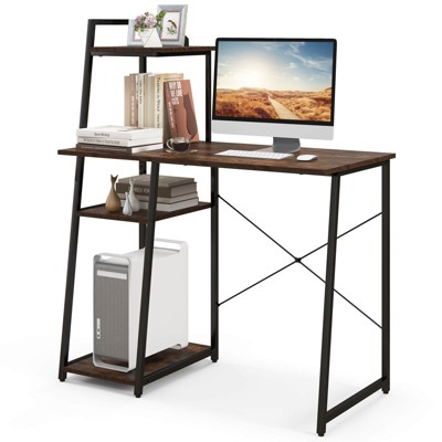 Costway Modern Computer Desk With 3-tier Storage Shelf Cpu Stand Metal ...