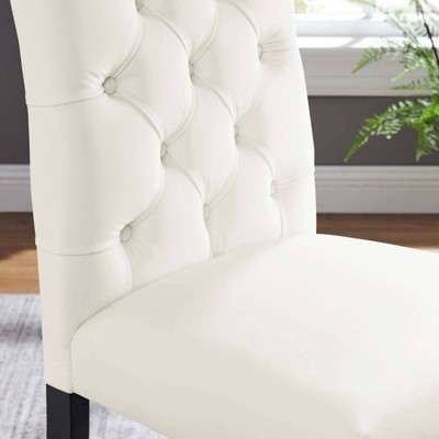 White Velvet Upholstered Dining Chairs with Wood Legs - Set of 2