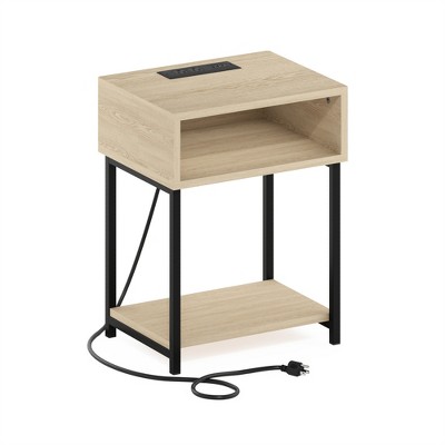 Furinno Moretti USB and Type-C Charging Port Open Storage Side Table with Metal Frame, Bauhaus Oak