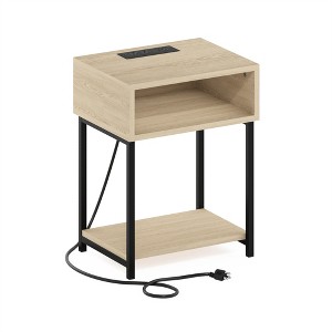 Furinno Moretti USB and Type-C Charging Port Open Storage Side Table with Metal Frame, Bauhaus Oak - 1 of 1