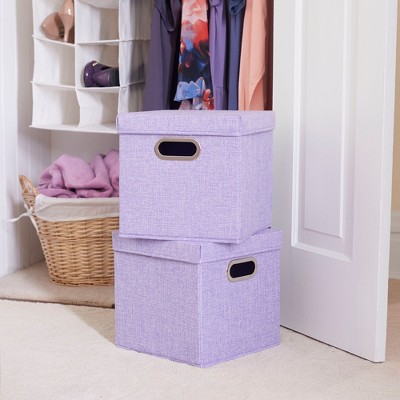 Lavender Fabric Collapsible Storage Cube Set with Lids, 11"