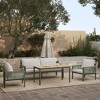 LuxenHome Outdoor Aluminum with Wood-Style Plastic Loveseat Sofa with Cushions and Coffee Table Set - 4 of 4