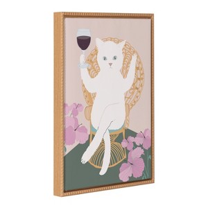 Kate & Laurel All Things Decor 18"x24" Sylvie Beaded Wine Cat II Framed Canvas by Honey Island Studio Natural - 1 of 4