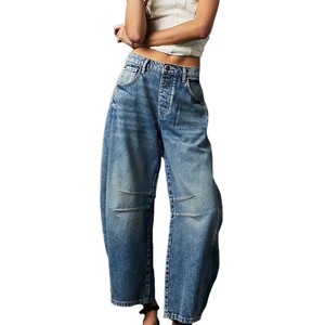 Womens Baggy Jeans for All Season Wide Leg Barrel Jeans Vintage Mid Rise Horseshoe Jeans Casual Loose Fit Jeans Summer Pants - 1 of 4