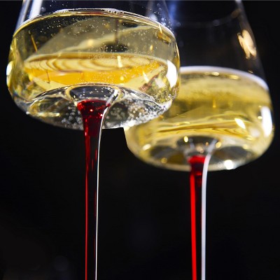 Elegant Red Stem Lead-Free Crystal Wine Glasses Set of 4
