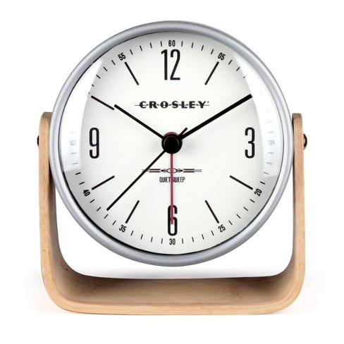 Analog Bamboo and Metal Tilt with Silent Sweep Movement Alarm Table Clock -  Crosley