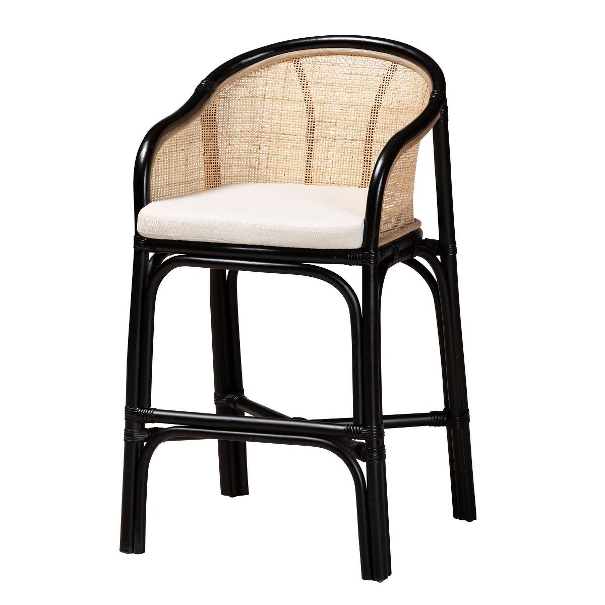 bali & pari Miranda Two-Tone Rattan Counter Height Barstool White/Natural Brown/Black: Polyester Upholstery, No Assembly Required - thumbnail 2