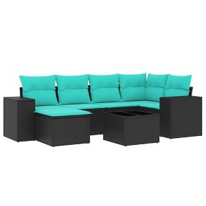vidaXL 7 Piece Patio Sofa Set with Cushions Black Poly Rattan - 1 of 4