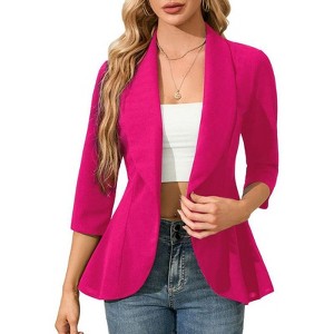 Coolmee Women's 3/4 Sleeve Open Front Blazer Suit with Ruffle Hem Casual Office Jacket - 1 of 4